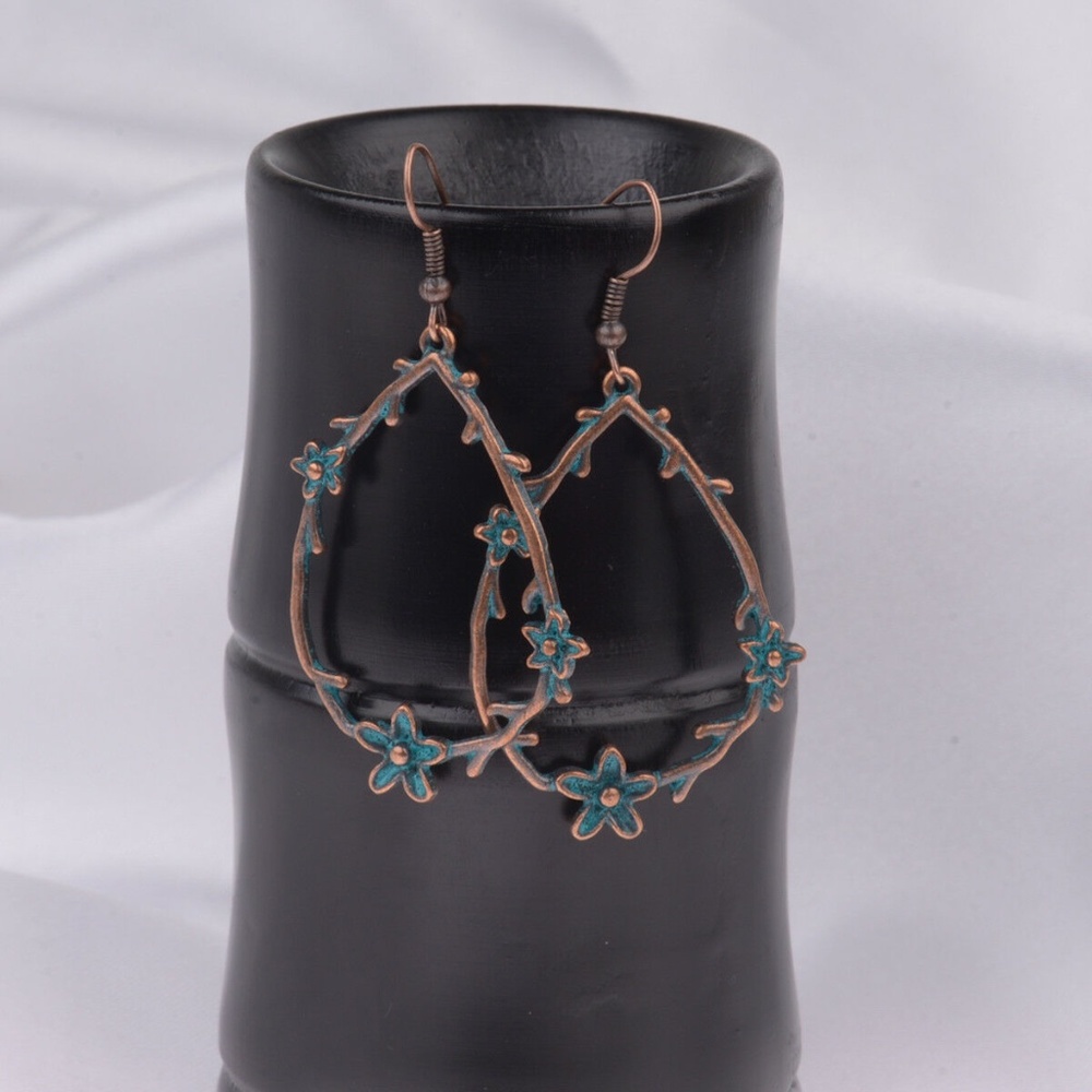 Fashion Boho Indian Bronze Oval Drop Earrings